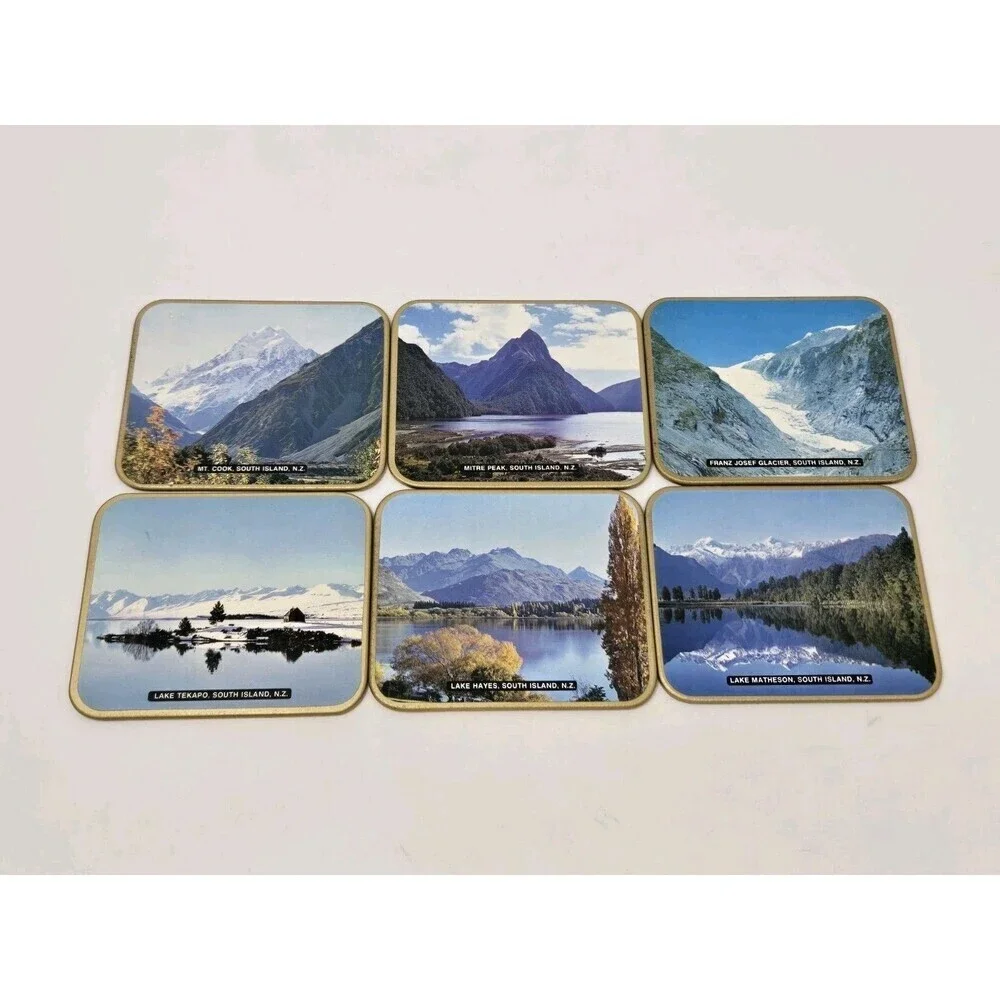 VINTAGE 1980S PHOTOGRAPHIC CORK COASTERS SET OF 6 SOUTH ISLAND NEW ZEALAND JASON